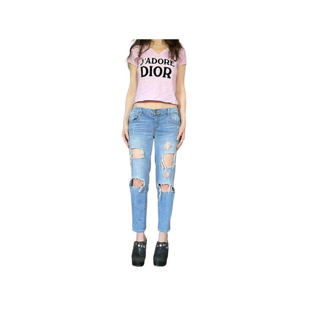 Jolt Size 1 Womens Juniors Jeans Low Rise Light Wash Skinny Rip Torn Distressed
